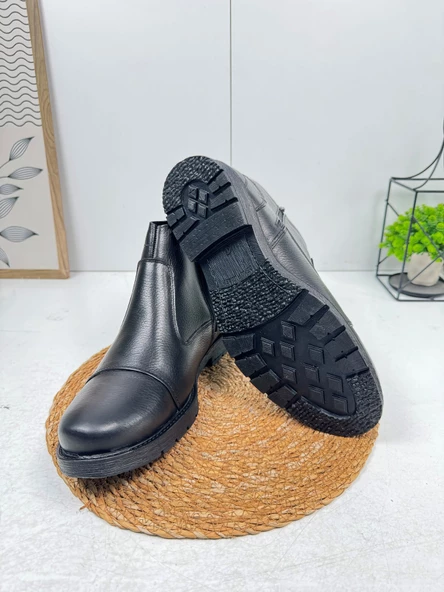 Günlük Erkek Ayakkabı Dışı Hakiki Deri İçi Kürklü Büyük Numara Kaymaz Taban Fermuarlı Kışlık Bot 087 - 2