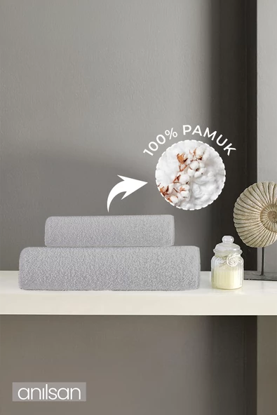 2'li Gri Havlu Seti %100 Pamuk - 1 Adet El Havlusu 50x90 ve 1 Adet Banyo Havlusu 70x140 - 2