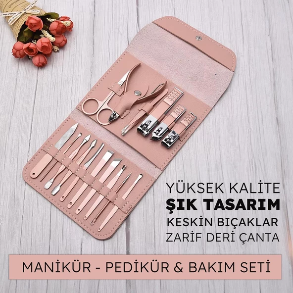 Upway 16 Parça Deri Çantalı Paslanmaz Çelik Manikür Pedikür Yüz Kişisel Bakım Seti - 2