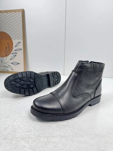 Günlük Erkek Ayakkabı Dışı Hakiki Deri İçi Kürklü Büyük Numara Kaymaz Taban Fermuarlı Kışlık Bot 087 - 5