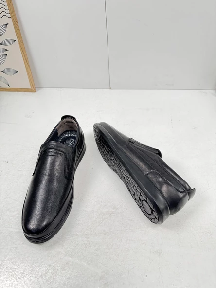 Günlük Siyah Erkek İçi Dışı Hakiki Deri Makosen Bağcıksız Kışlık Casual Ayakkabı 155 - 5