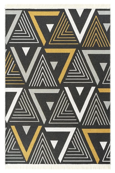 MCN Tekstil Yıkanabilir Çift Taraflı Modern Desenli Dokuma Kilim 'ÜÇGEN' - 3