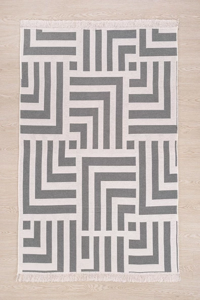 MirCotton Çift Taraflı Pamuklu Modern Desenli Dokuma Kilim Makinede Yıkanabilir - 2