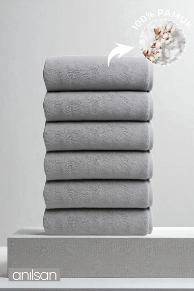 6'lı Gri El Havlusu - 50x90 Cm, 225 Gr, %100 Pamuk, Spa Ve Otel Havlusu ürün görseli 1