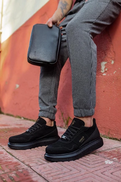 Pabucmarketi Erkek Günlük Ayakkabı Kalın Hafif Taban Süet Siyah (Siyah Taban) - Resim 3