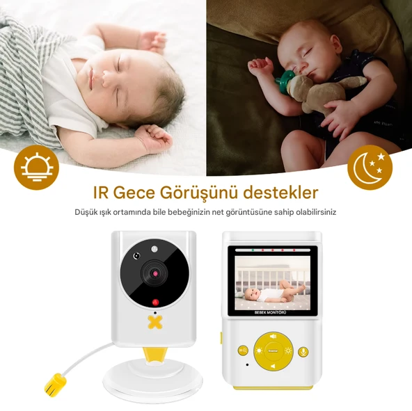 QASUL Akıllı Çocuklar Video Monitörü İki Yönlü Konuşma Sıcaklık İzleme  Bebek Dadı Güvenlik Kamerası - 3