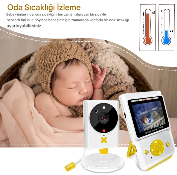 QASUL Akıllı Çocuklar Video Monitörü İki Yönlü Konuşma Sıcaklık İzleme  Bebek Dadı Güvenlik Kamerası - 5