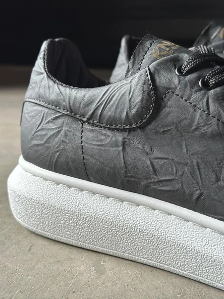 Pabucmarketi Erkek Günlük Ayakkabı Kalın Hafif Taban Siyah Beyaz Taban (Desenli) - Resim 3