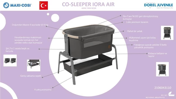 Maxi-Cosi Iora Air Sallanabilen Ahşap Görünümlü Anne Yanı Beşik Beige Eco - 3