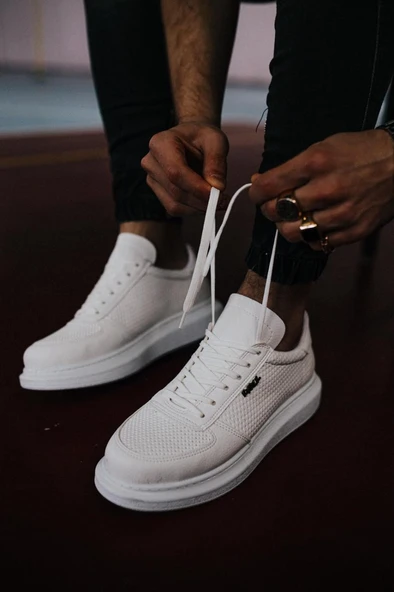 Pabucmarketi Erkek Günlük Ayakkabı Kalın Hafif Taban Beyaz - Resim 3