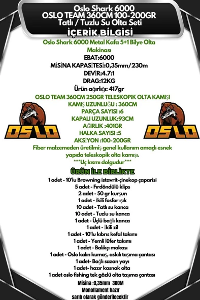 Oslo Shark 6000 Oslo Team 360cm 100-200gr Tatlı/Tuzlu Su Olta Seti - Resim 2