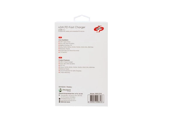 Swiss Power 45w PD Hızlı Şarj Type-C Başlık SWS-S1W - Beyaz - Resim 2