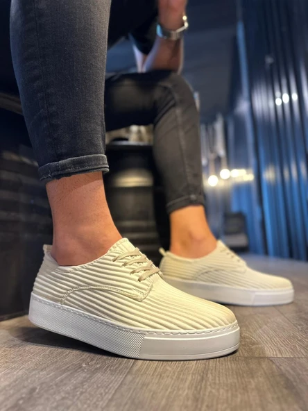 Pabucmarketi Fitilli Desenli Günlük Erkek Ayakkabı Beyaz - Resim 3