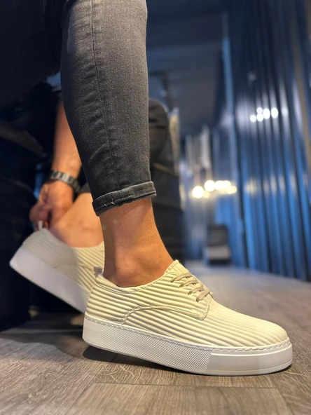 Pabucmarketi Fitilli Desenli Günlük Erkek Ayakkabı Beyaz - Resim 4