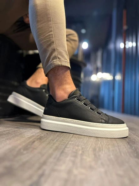 Pabucmarketi Erkek Günlük Ayakkabı Siyah (Beyaz Taban) - Resim 3