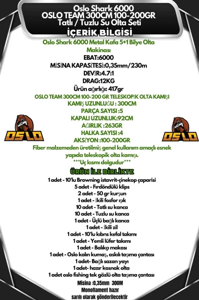Oslo Shark 6000 Oslo Team 300cm 100-200gr Tatlı/Tuzlu Su Olta Seti - Resim 2