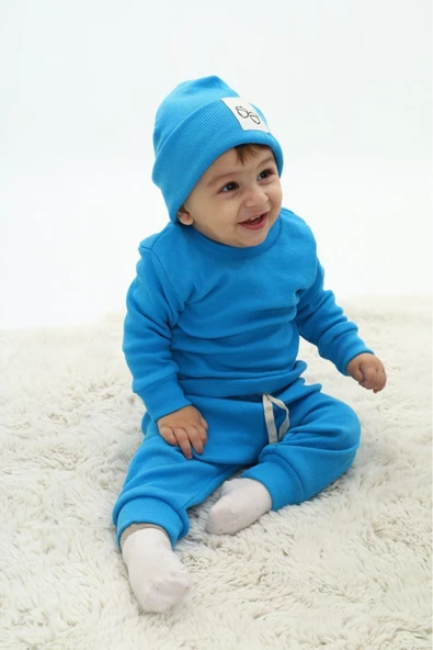 Erkek Bebek 3'lü Takım (Şapka+Alt+Üst) 12128 - 8