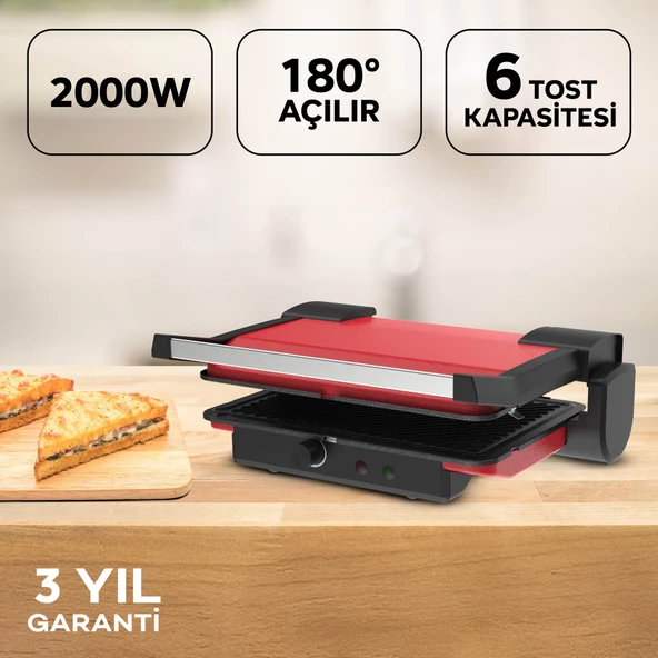 KİNG ARTE PLUS K469 TOST MAKİNESİ-KIRMIZI