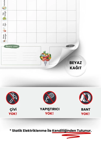 Haftalık Yemek Menüsü Planlayıcı, Buzdolabı Beyaz Yazı Tahtası, Alışveriş Listesi, Sihirli Kağıt - 2