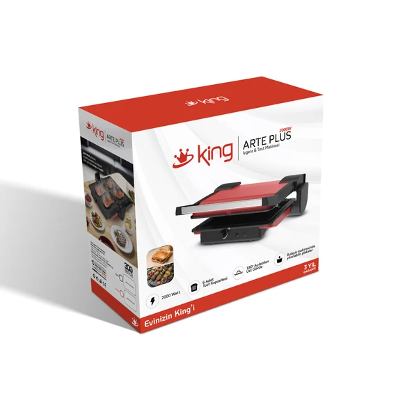 KİNG ARTE PLUS K469 TOST MAKİNESİ-KIRMIZI - 5