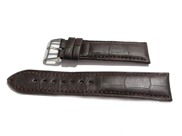 Fado&Her Saate Uygun Yarım Kroko Hakiki Deri Saat Kordonu 24 mm (153)   kahve - Resim 2