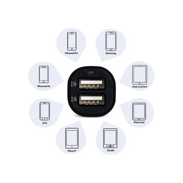 Çift USB Girişli 2.1 AMP Araç Çakmak Soketi - 3