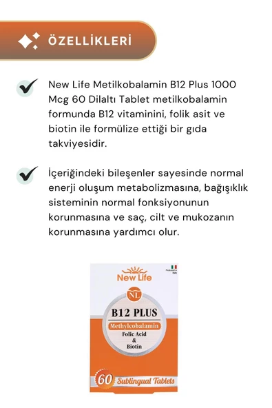 New Life B12 Plus Methylcobalamin 60 Dilaltı Tablet 2'li Paket - 2