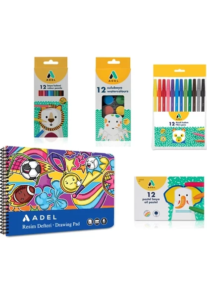 Adel 4'lü Boyama Seti+Resim Defteri 25X35