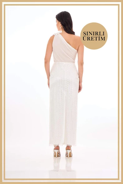 ISADORA Beyaz Midi Elbise - 5