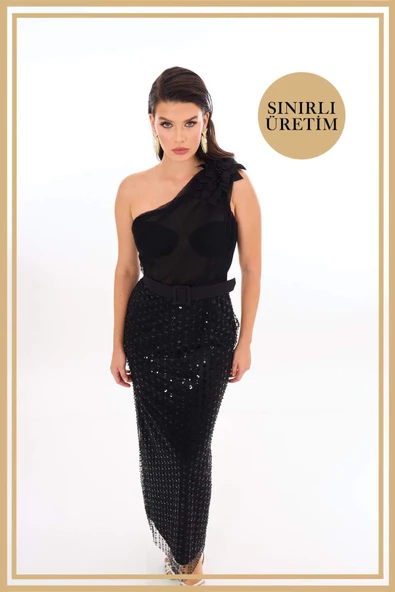 ISADORA Siyah Midi Elbise - 4
