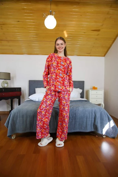 Angelino Kadın Penye Bol Paça Pijama Takım 4127