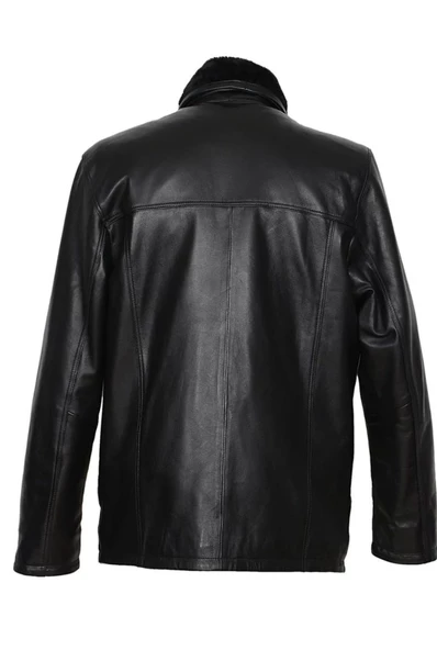 Battal Beden Kışlık Erkek Deri Kaban Siyah Renk - 7