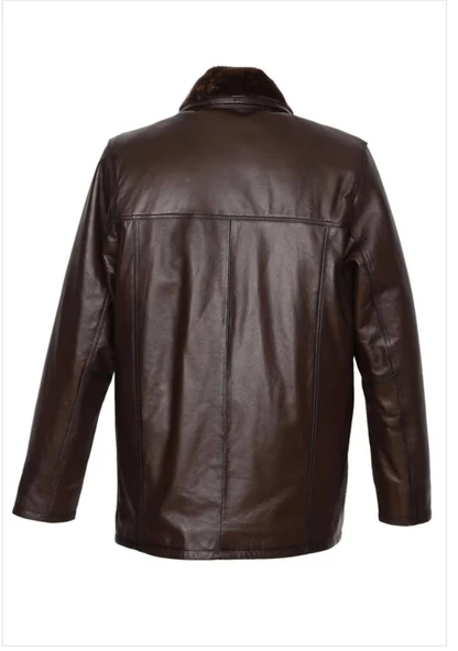 Battal Beden Kışlık Erkek Deri Kaban Fındık Renk - 2