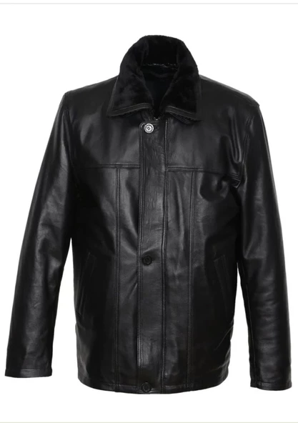 Battal Beden Kışlık Erkek Deri Kaban Siyah Renk