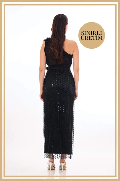 ISADORA Siyah Midi Elbise - 5
