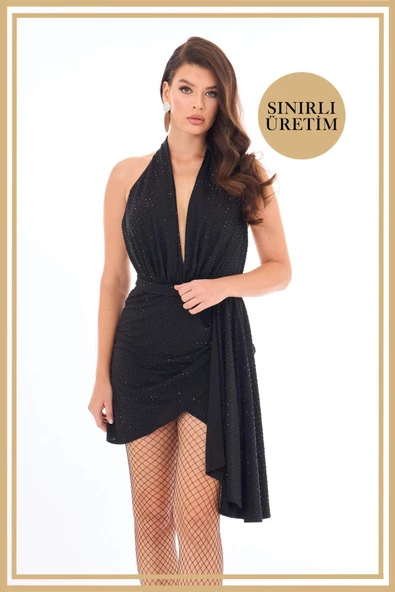 VICTORIA Siyah Mini Elbise - 4