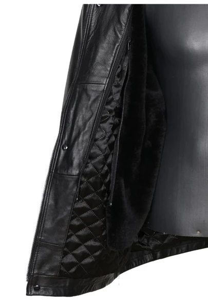 Battal Beden Kışlık Erkek Deri Kaban Siyah Renk - 12