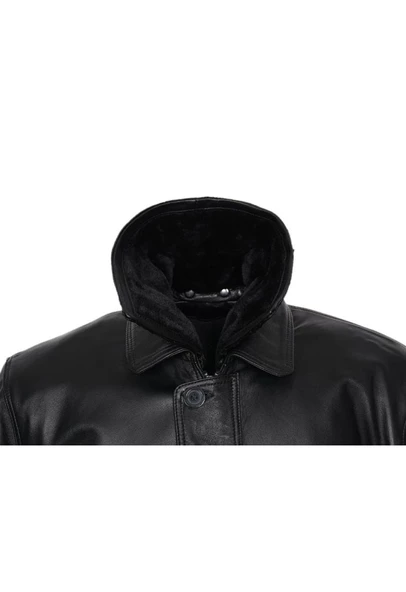 Battal Beden Kışlık Erkek Deri Kaban Siyah Renk - 4