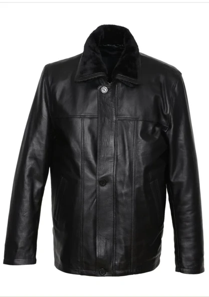 Battal Beden Kışlık Erkek Deri Kaban Siyah Renk - 10