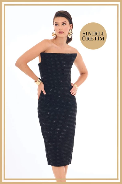 ROSALINDA Siyah Midi Elbise - 4