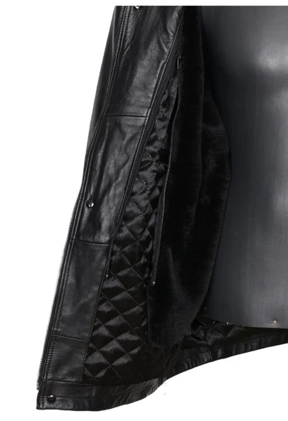 Battal Beden Kışlık Erkek Deri Kaban Siyah Renk - 8