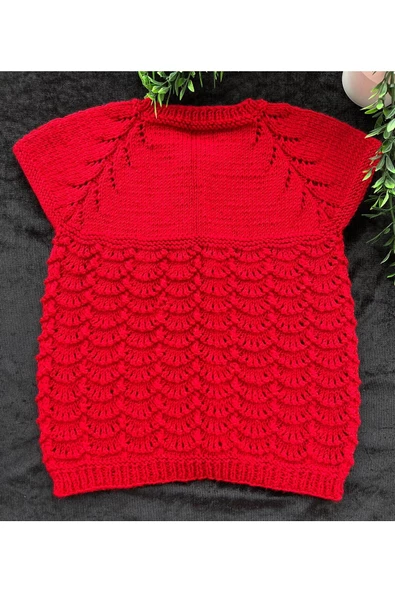 Karnabahar Model Kırmızı Renk Tüylenmez Yıkanabilir 0-2 Yaş Kız Bebek Yeleği - Resim 2