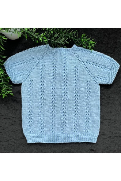 Ajurlu Mavi Renk Yıkanabilir Tüylenmez 0-2 Yaş Erkek Bebek Yeleği - Resim 2