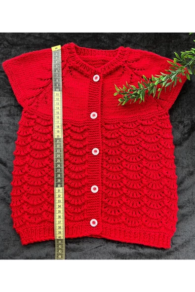Karnabahar Model Kırmızı Renk Tüylenmez Yıkanabilir 0-2 Yaş Kız Bebek Yeleği - Resim 3