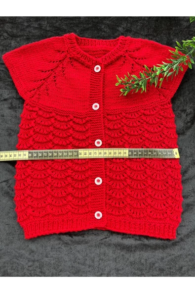 Karnabahar Model Kırmızı Renk Tüylenmez Yıkanabilir 0-2 Yaş Kız Bebek Yeleği - Resim 4