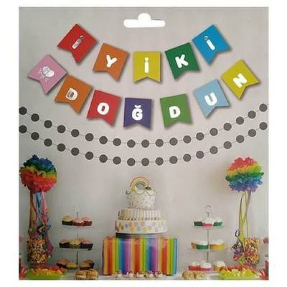 Renkli Gümüş İyi Ki Doğdun Yaldızlı Banner - 2