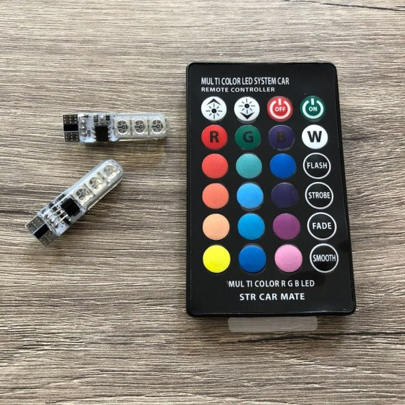 Uzaktan Kumandalı Çakar Lamba T10 12 LED RGB Park Lambası 2 Adet - 3