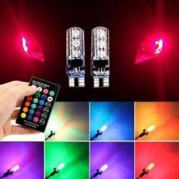 Uzaktan Kumandalı Çakar Lamba T10 12 LED RGB Park Lambası 2 Adet - 8