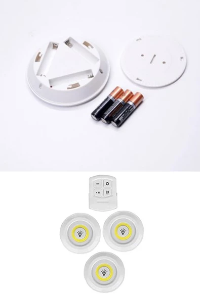 3lü Uzaktan Kumandalı Yapışkanlı Kablosuz Led Spot Lambalar - 5