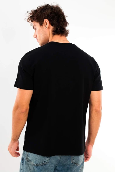 Erkek Bisiklet Yaka %100 Pamuk Kalın Dokulu Siyah T-Shirt - 5